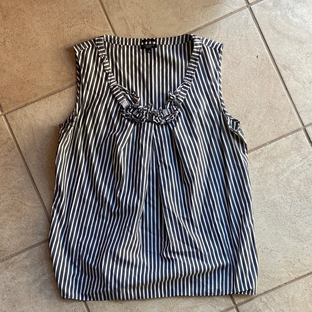 Talbots Striped Ruffle-Trim Tank Top